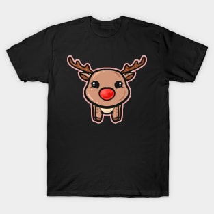 Kawaii Chibi Rudolph The Reindeer Red Nose Merry Christmas T-Shirt